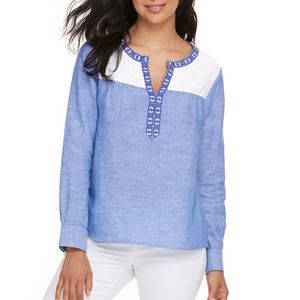 Vineyard Vines Light Chambray Embroidered Top